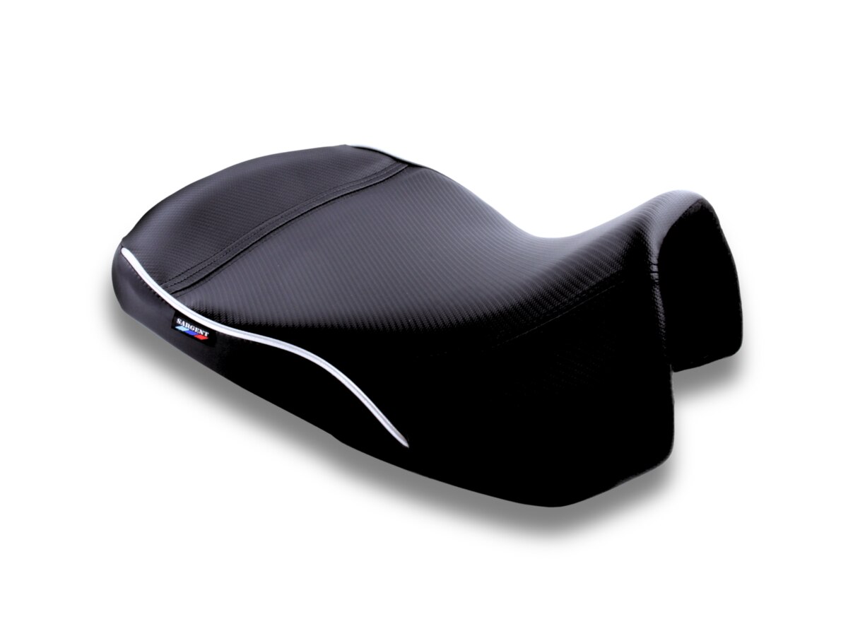 Sargent Cycle Products new World Sport front motorcycle seat for the BMW R 1300 GSA with CFX and silver welt, low version.